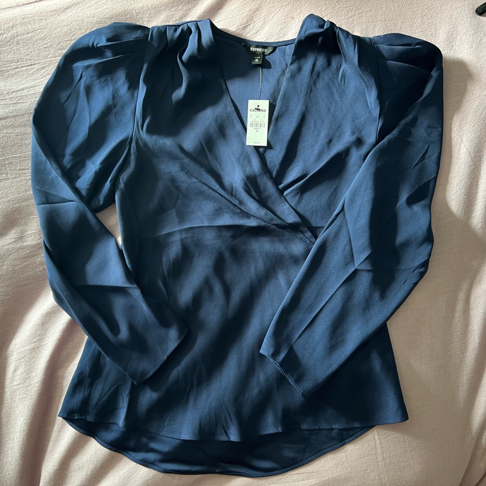 EXPRESS Deep Blue Blouse with Light Shoulder Pads